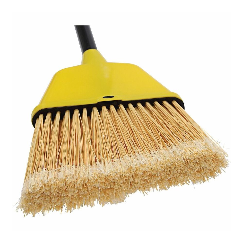 Genuine Joe Angle Broom - Polyvinyl Chloride (PVC) Bristle - 47" Handle Length - 54.5" Overall Length - Plastic Handle - Yellow - 1 Each. Picture 2