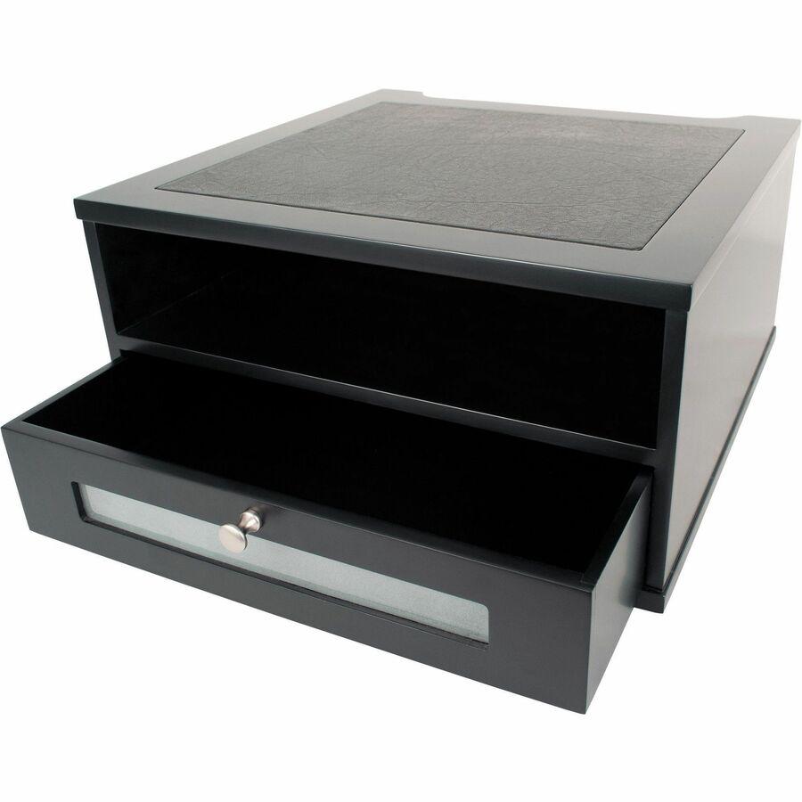 Victor 1175-5 Midnight Black Monitor Riser - Flat Panel Display Type Supported - 1 x Shelf(ves)13.4" Width x 13.4" Depth - Desktop - Matte Black - Faux Leather, Wood, Glass, Metal - Black. Picture 4