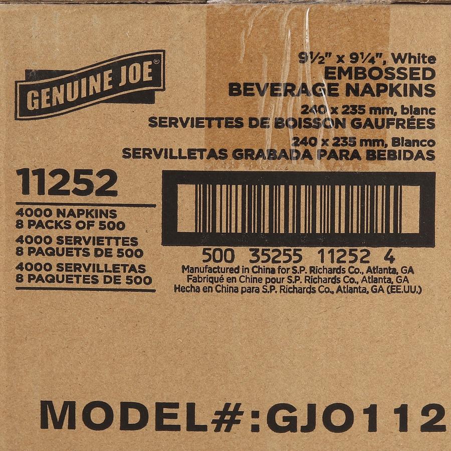 Genuine Joe Quad-fold Square Beverage Napkins - 1 Ply - 1/4 Fold - 9.50" Width x 9.50" Length - White - 500/Pack - 8 / Carton. Picture 3