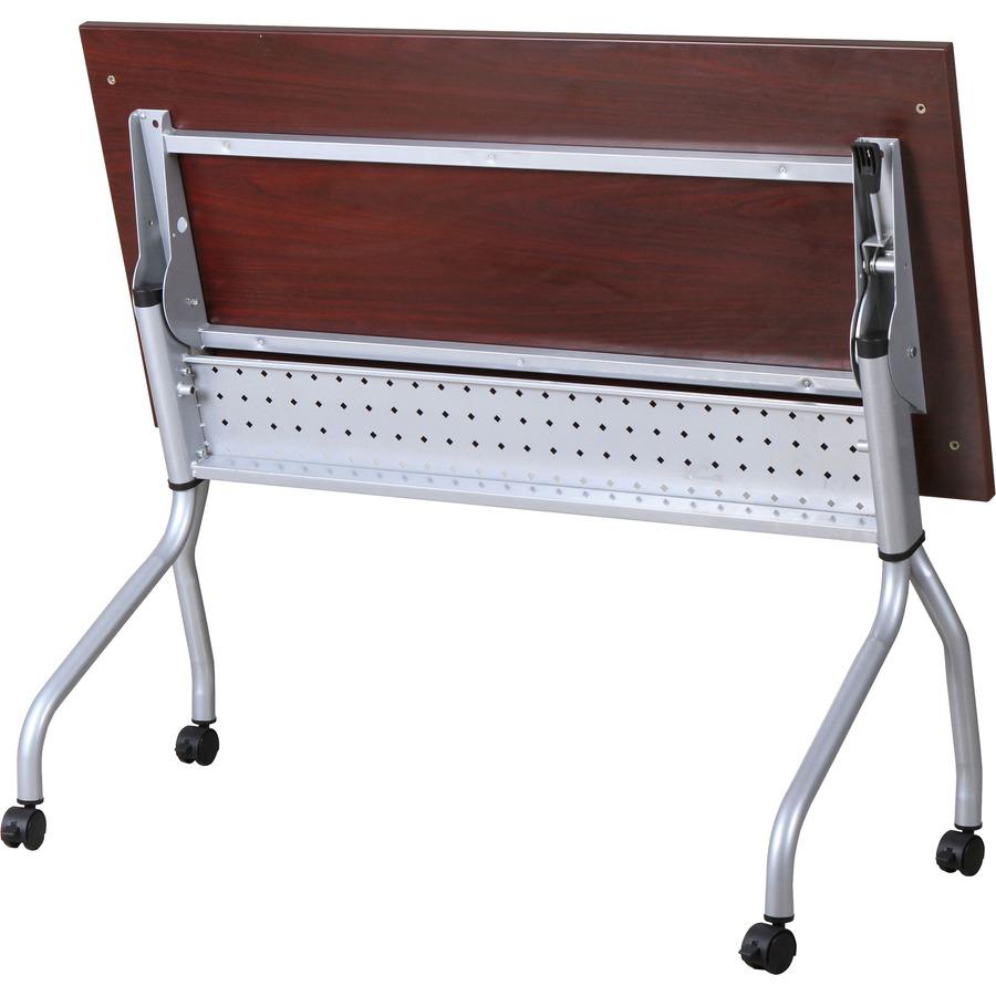 Lorell Flip Top Training Table - Rectangle Top - Four Leg Base - 4 Legs - 23.60" Table Top Width x 60" Table Top Depth - 29.50" Height x 59" Width x 23.63" Depth - Training - Assembly Required - Mahog. Picture 3