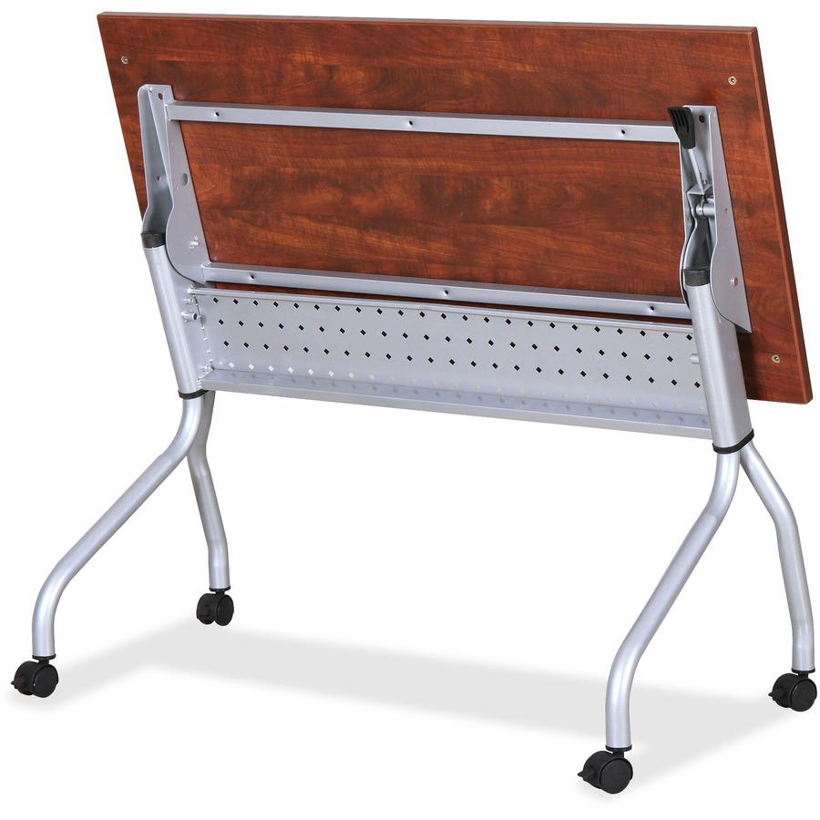 Lorell Flip Top Training Table - Rectangle Top - Four Leg Base - 4 Legs - 23.60" Table Top Width x 60" Table Top Depth - 29.50" Height x 59" Width x 23.63" Depth - Training - Cherry - Nylon - Melamine. Picture 4