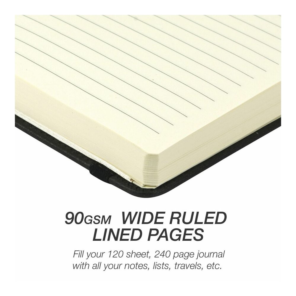 Samsill Classic Hardbound Journal - 120 Sheets - 240 Pages - Front Ruling Surface - Ruled Front Ruling - 90 g/m² Grammage - 8.25" Height x 5.3" Width - Off White Paper - Black PU Leather Cover - . Picture 2