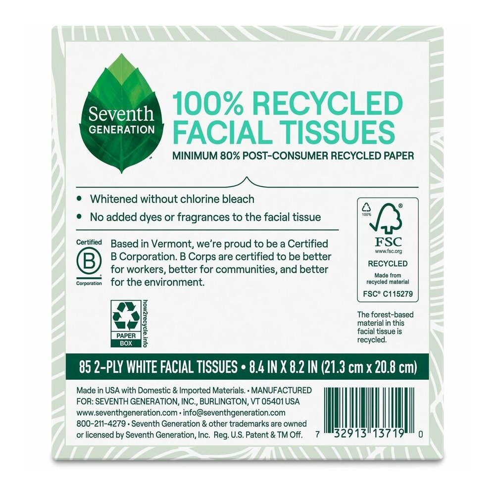 Seventh Generation 100% Recycled Facial Tissues - 2 Ply - White - PaperBox - 85/Box - 36 / Carton. Picture 2