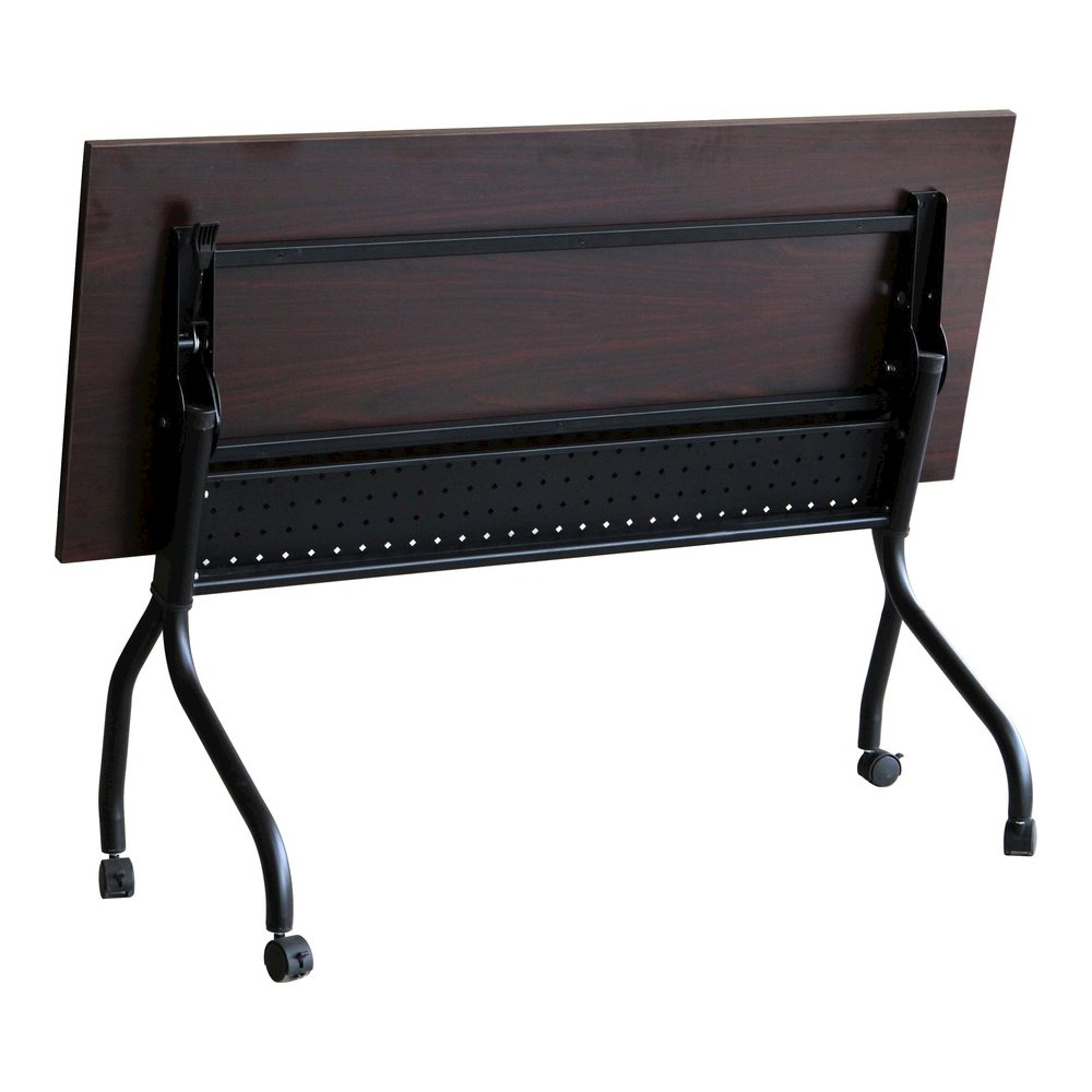 Lorell Flip Top Training Table - Rectangle Top - Four Leg Base - 4 Legs - 60" Table Top Width x 23.60" Table Top Depth - 29.50" Height x 59" Width x 23.63" Depth - Assembly Required - Black, Mahogany . Picture 2