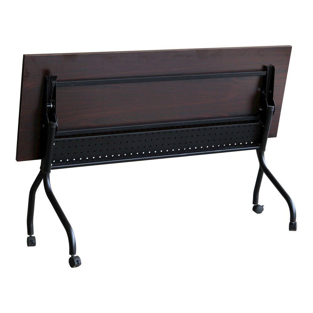 Lorell Flip Top Training Table - Rectangle Top - Four Leg Base - 4 Legs - 72" Table Top Width x 23.60" Table Top Depth - 29.50" Height x 70.88" Width x 23.63" Depth - Assembly Required - Black, Mahoga. Picture 2
