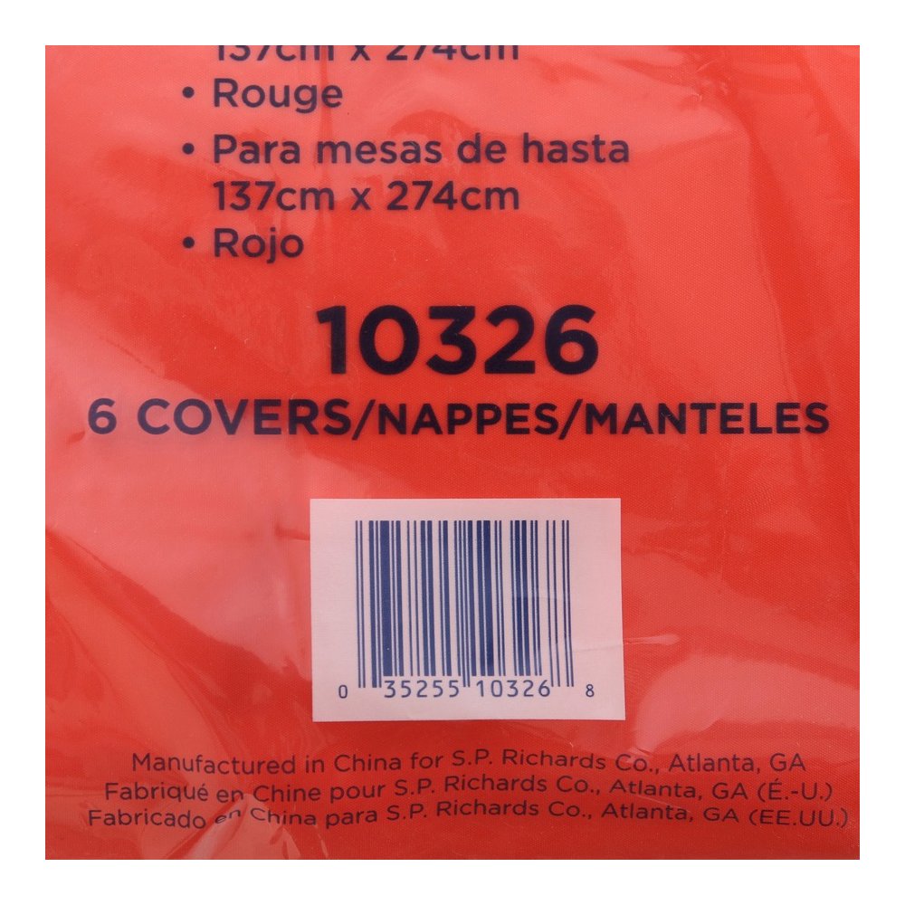 Genuine Joe Plastic Rectangular Table Covers - 108" Length x 54" Width - Plastic - Red - 6/Pack - 4 / Carton. Picture 2