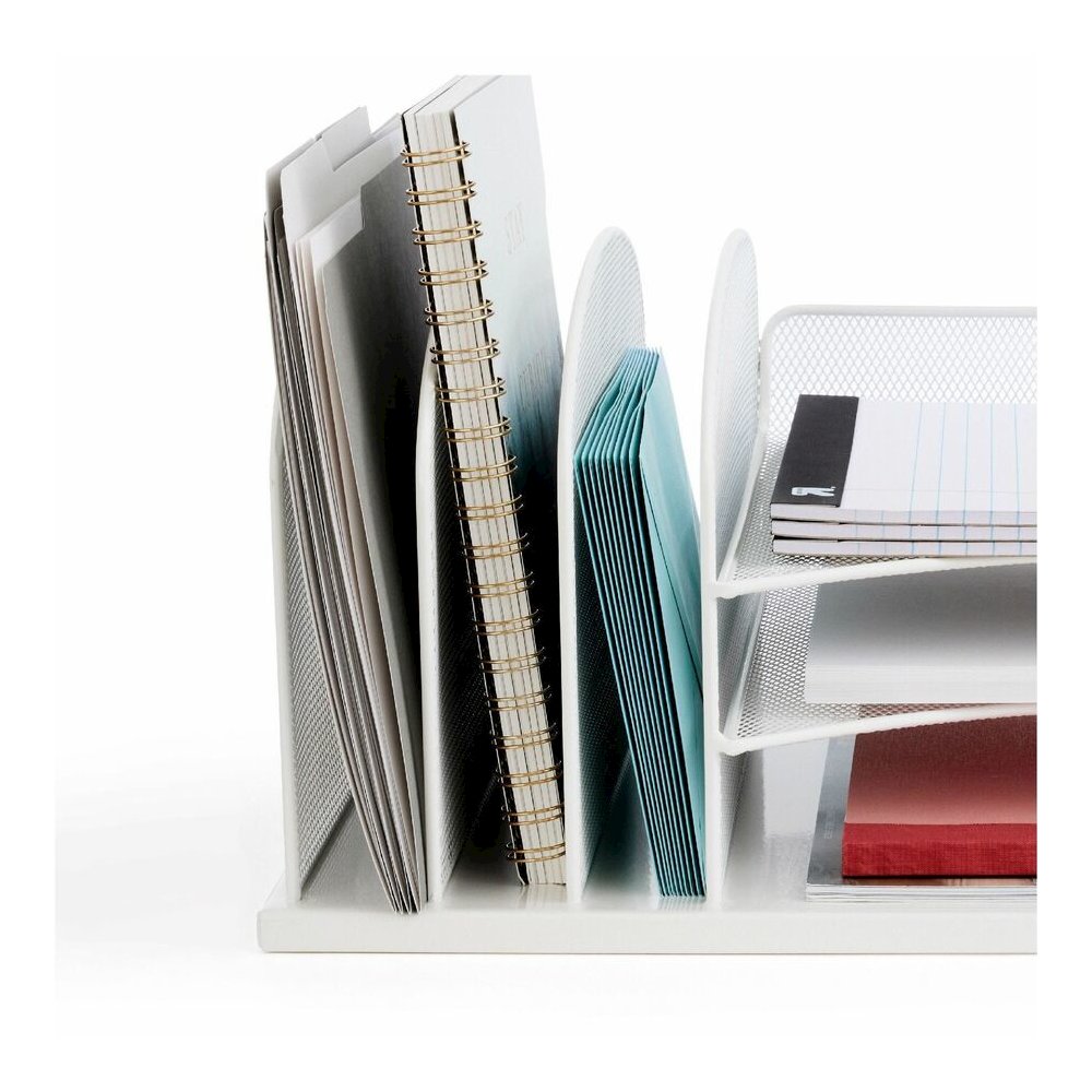 Safco Onyx 3 Tray/3 Upright Section Desk Organizer - 8.25" Height x 19.50" Width x 11.50" Depth - Desktop - White - Steel - 1 Each. Picture 2