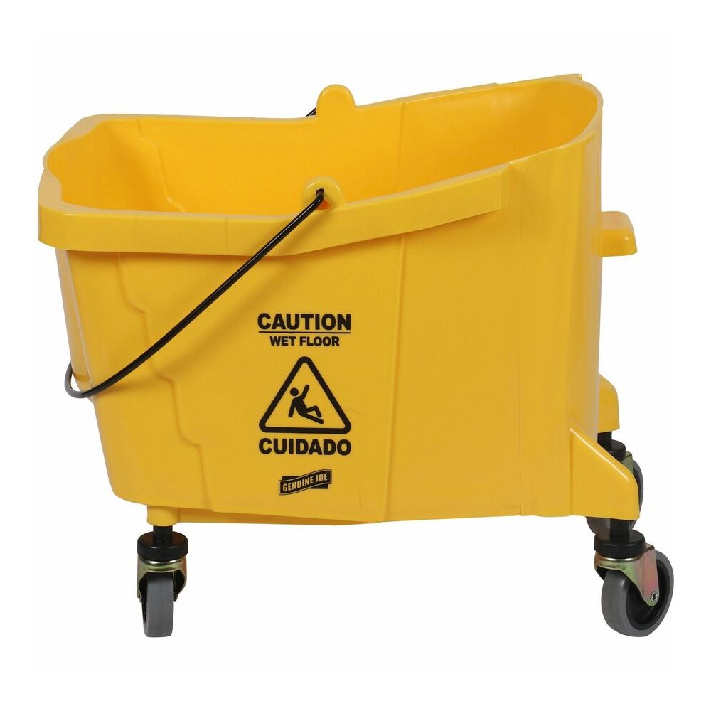 Genuine Joe 35-quart Side Press Mop Bucket & Wringer Combo - 8.75 gal - Caster - 21" x 16" x 14" - Yellow - 18 / Pallet. Picture 2