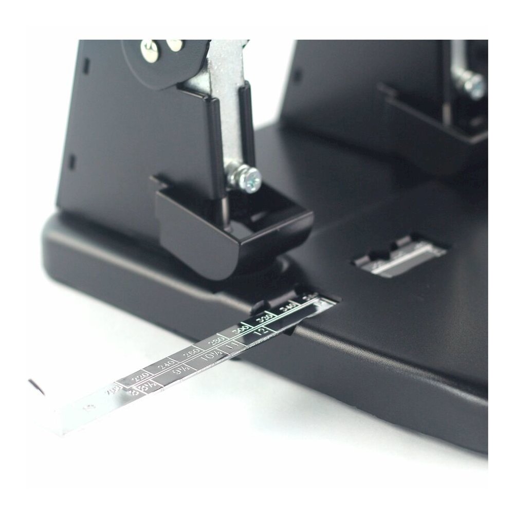 Business Source Adjustable Three-hole Punch - 3 Punch Head(s) - 100 Sheet - Die-cast Metal - 10.2" Width x 10.4" Depth x 6.2" Height - Black. Picture 2