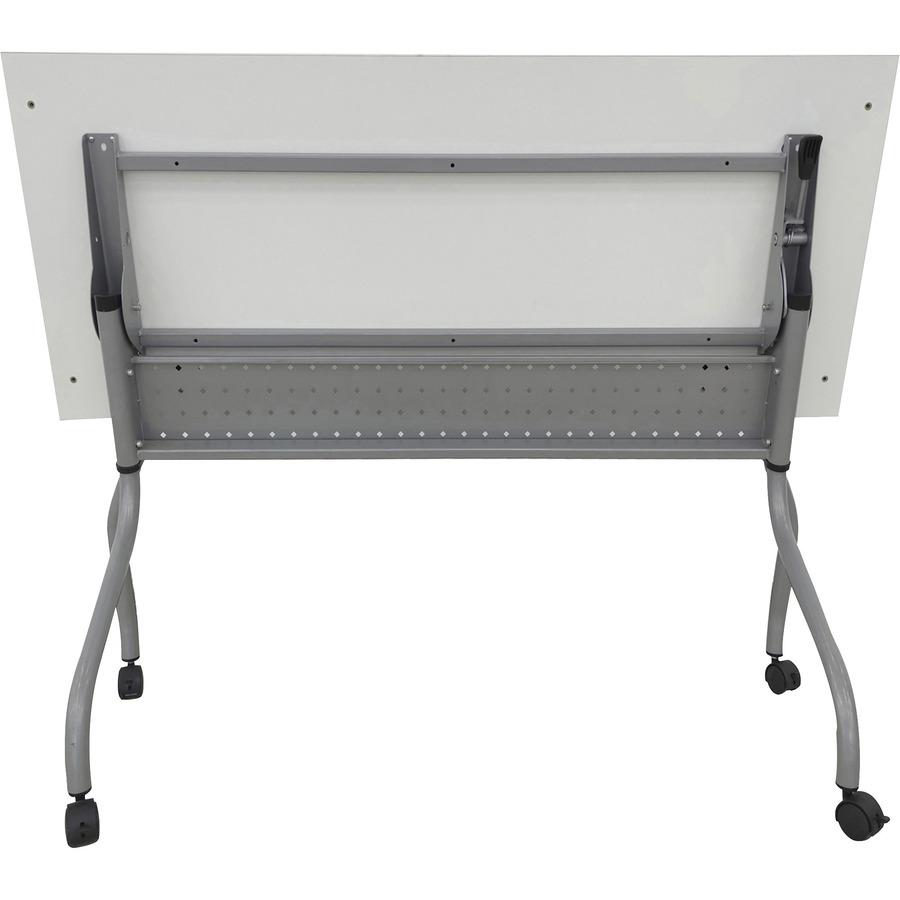 Lorell Flip Top Training Table - White Rectangle Top - Silver Folding Base - 4 Legs - 23.60" Table Top Length x 48" Table Top Width - 29.50" Height - Assembly Required - Melamine Top Material - 1 Each. Picture 3