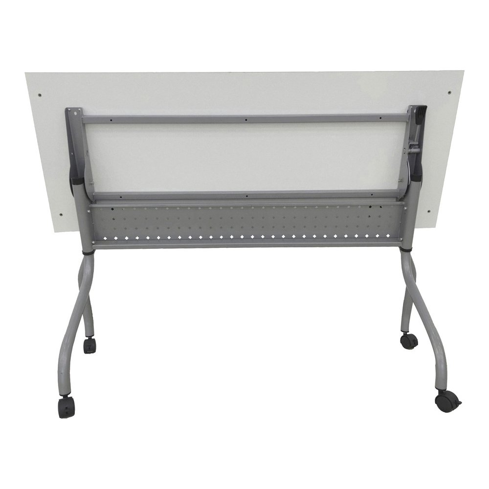 Lorell Flip Top Training Table - White Top - Silver Base - 4 Legs - 23.60" Table Top Length x 60" Table Top Width - 29.50" Height - Assembly Required - Melamine Top Material - 1 Each. Picture 2