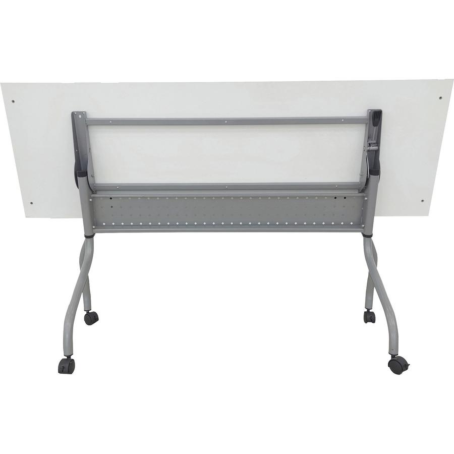 Lorell Flip Top Training Table - White Top - Silver Base - 4 Legs - 23.60" Table Top Length x 72" Table Top Width - 29.50" Height - Assembly Required - Melamine Top Material - 1 Each. Picture 3