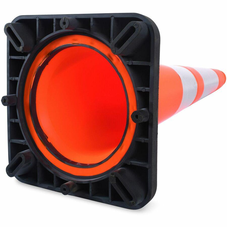 Tatco Slimline Traffic Cones - 1 Each - 10.8" Width x 28" Height x 10.8" Depth - Cone Shape - Reflective, Flexible, Long Lasting - Polyvinyl Chloride (PVC) - Orange, Silver. Picture 3