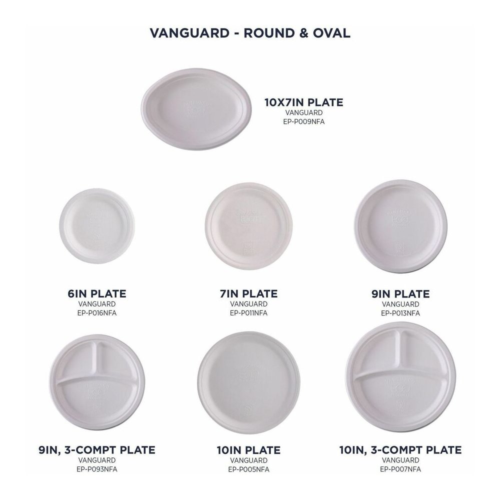 Eco-Products Vanguard 10" Sugarcane Plates - Breakroom - Disposable - Microwave Safe - 10" Diameter - White - Sugarcane Fiber Body - 500 / Carton. Picture 2