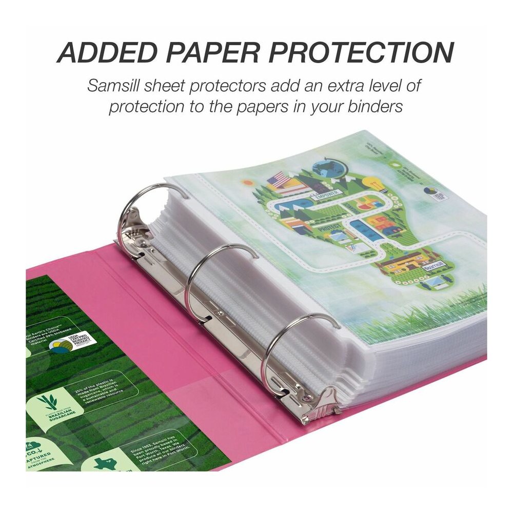 Samsill Earth's Choice Plant-based View Binders - 3" Binder Capacity - Letter - 8 1/2" x 11" Sheet Size - 3 Ring - Fastener: Round Ring - Pocket: 2 - Chipboard, Polypropylene, Plastic - Berry Pink - R. Picture 2