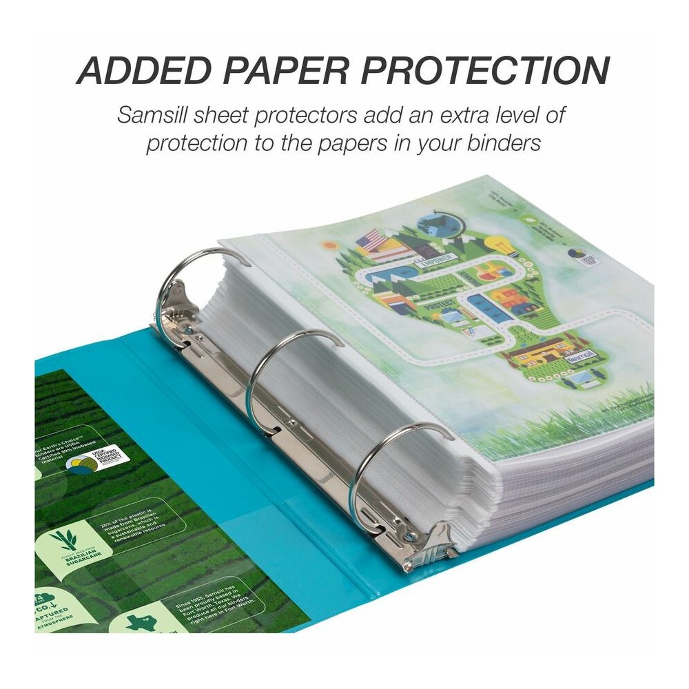 Samsill Earth's Choice Plant-based View Binders - 3" Binder Capacity - Letter - 8 1/2" x 11" Sheet Size - 3 Ring - Fastener: Round Ring - Pocket: 2 - Chipboard, Polypropylene, Plastic - Turquoise - Re. Picture 2