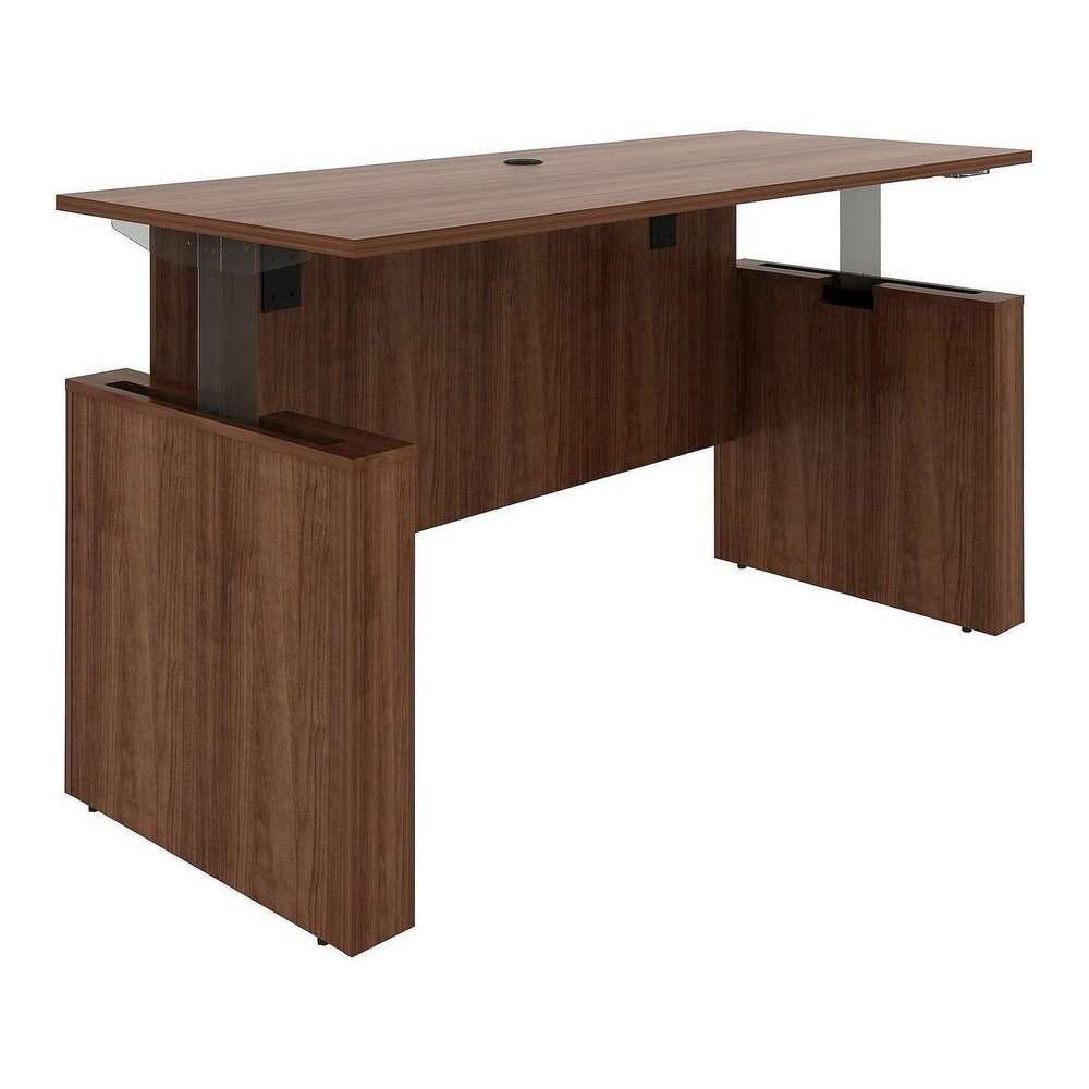 Lorell Essentials 72" Sit-to-Stand Desk Shell - 49" Height x 72" Width x 29" Depth, 1" Thickness Top - Finish: Walnut, Laminate - Walnut, Laminate Table Top - Laminated, Cam Lock, Durable, Grommet, Co. Picture 2