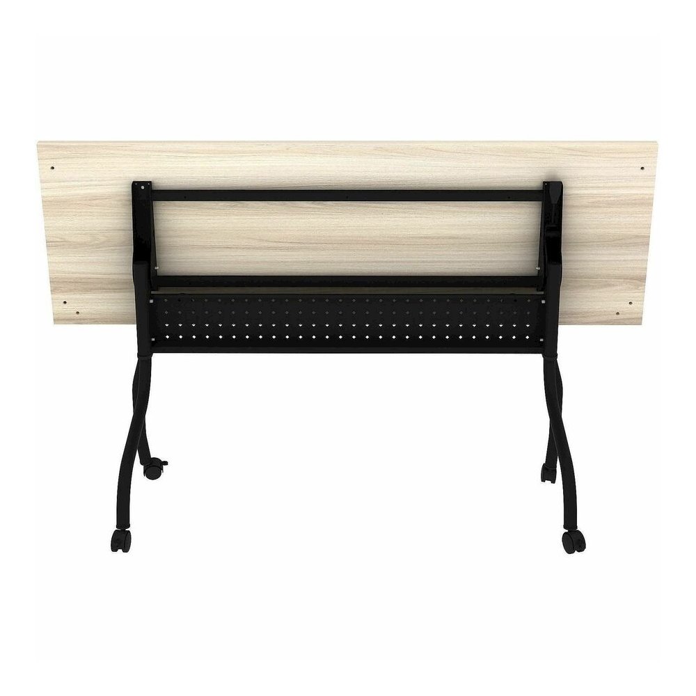 Lorell Modern Elm/Black Flip-Up Training Tables - Melamine Top - Black Four Leg Base - 4 Legs - 72" Table Top Width x 23.60" Table Top Depth - 29.50" Height - Training - Assembly Required - Modern Elm. Picture 2