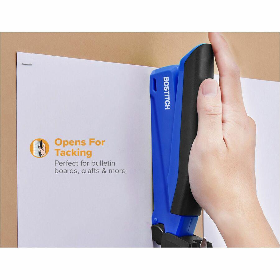 Bostitch InPower Spring-Powered Antimicrobial Desktop Stapler - Staples Upto 20 Sheet - Holds Upto 210 Staple - Full Strip - 4.50" Throat Depth - Blue - Rubber - 1 Each. Picture 4