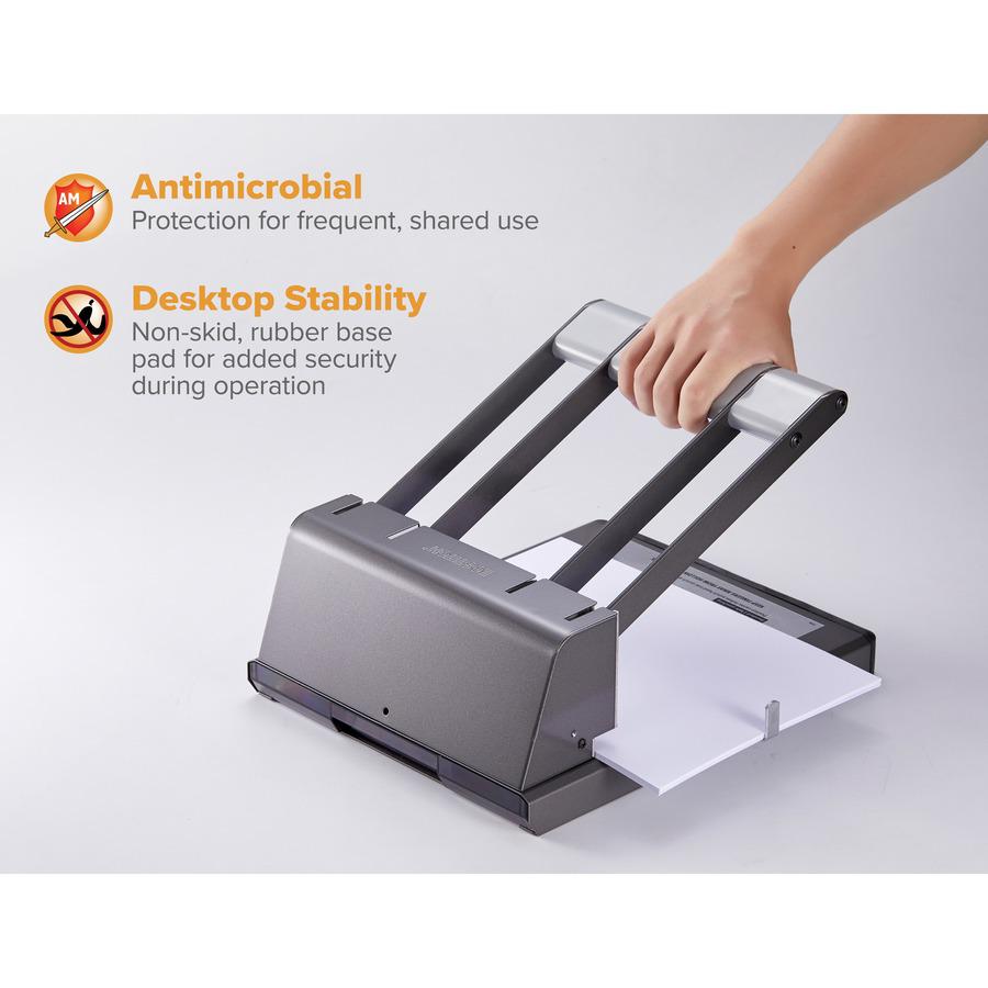 Bostitch Antimicrobial Adjustable Hole Punch - 3 Punch Head(s) - 160 Sheet of 20lb Paper - 9/32" Punch Size - Round Shape - 15" x 6" - Black, Silver. Picture 11