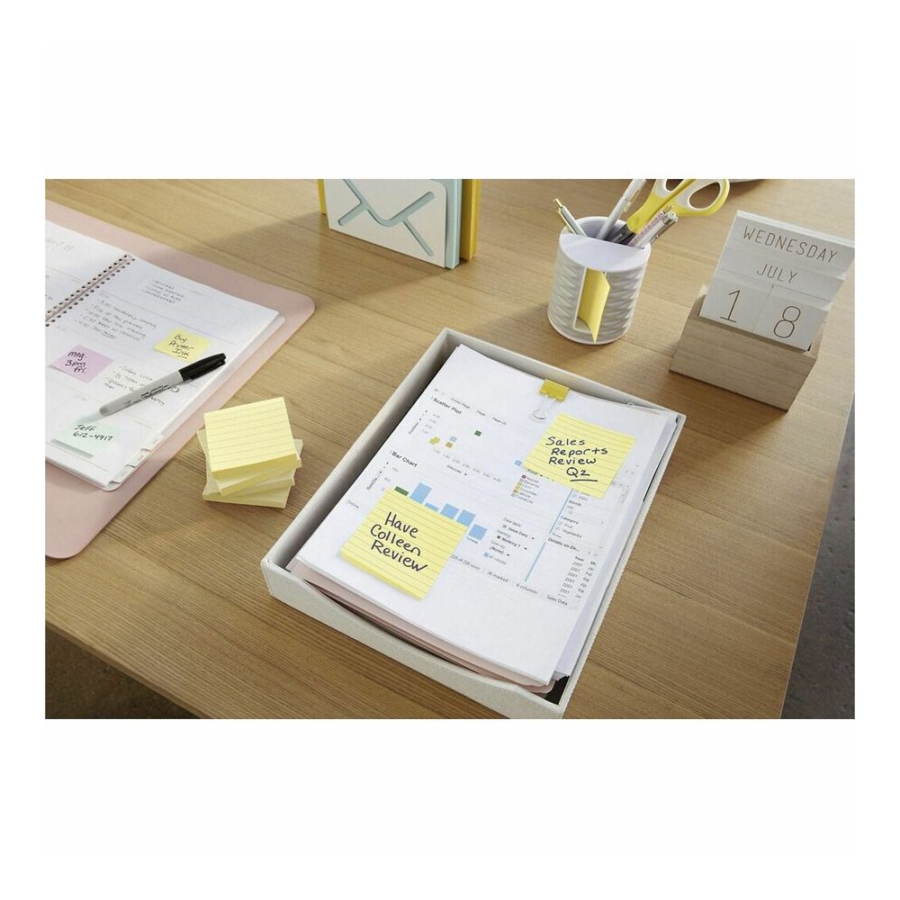 Post-it&reg; Original Lined Notes, Canary Yellow, 3" x 5" , 100 Sheets/Pad, 12 Pads/PK - 1200 x Canary Yellow - 3" Flag/Note Width x 5" Flag/Note Length - Rectangle - 100 Sheets per Pad - Ruled - Cana. Picture 2