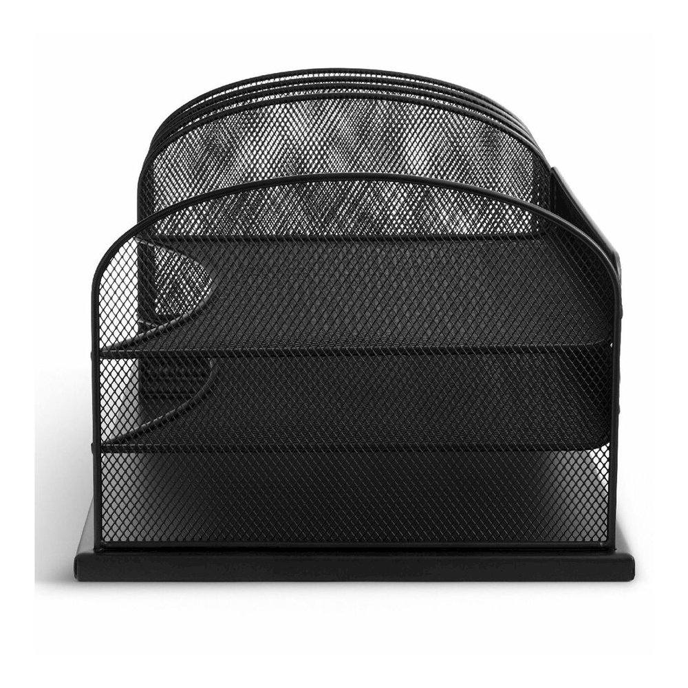 Safco Onyx 3 Tray/3 Upright Section Desk Organizer - 5 Compartment(s) - 8.25" Height x 19.50" Width x 11.50" Depth - Desktop - Powder Coated - Black - Steel - 1 Each. Picture 2