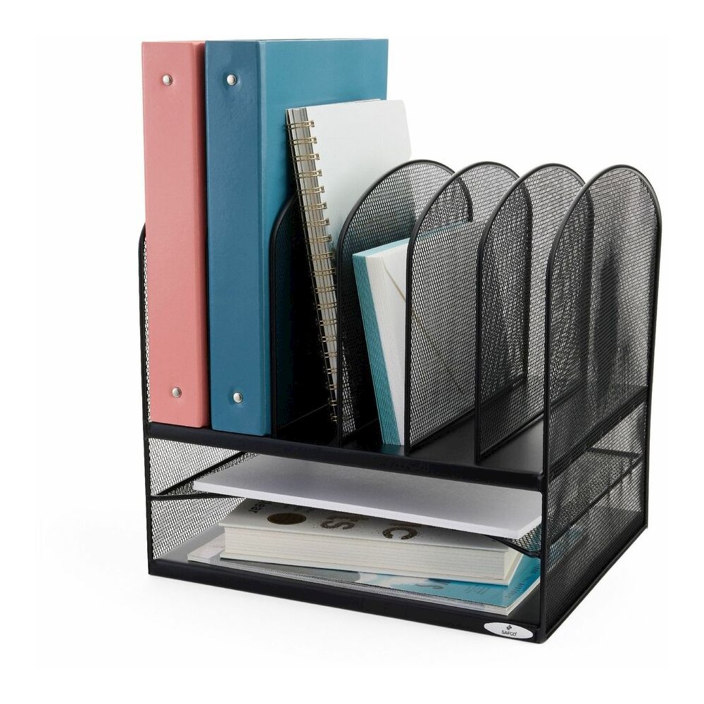 Safco Onyx 2 Horizontal/6 Upright Desk Organizer - 8 Compartment(s) - 13" Height x 13.25" Width x 11.50" Depth - Desktop - Black - Steel - 1 Each. Picture 2