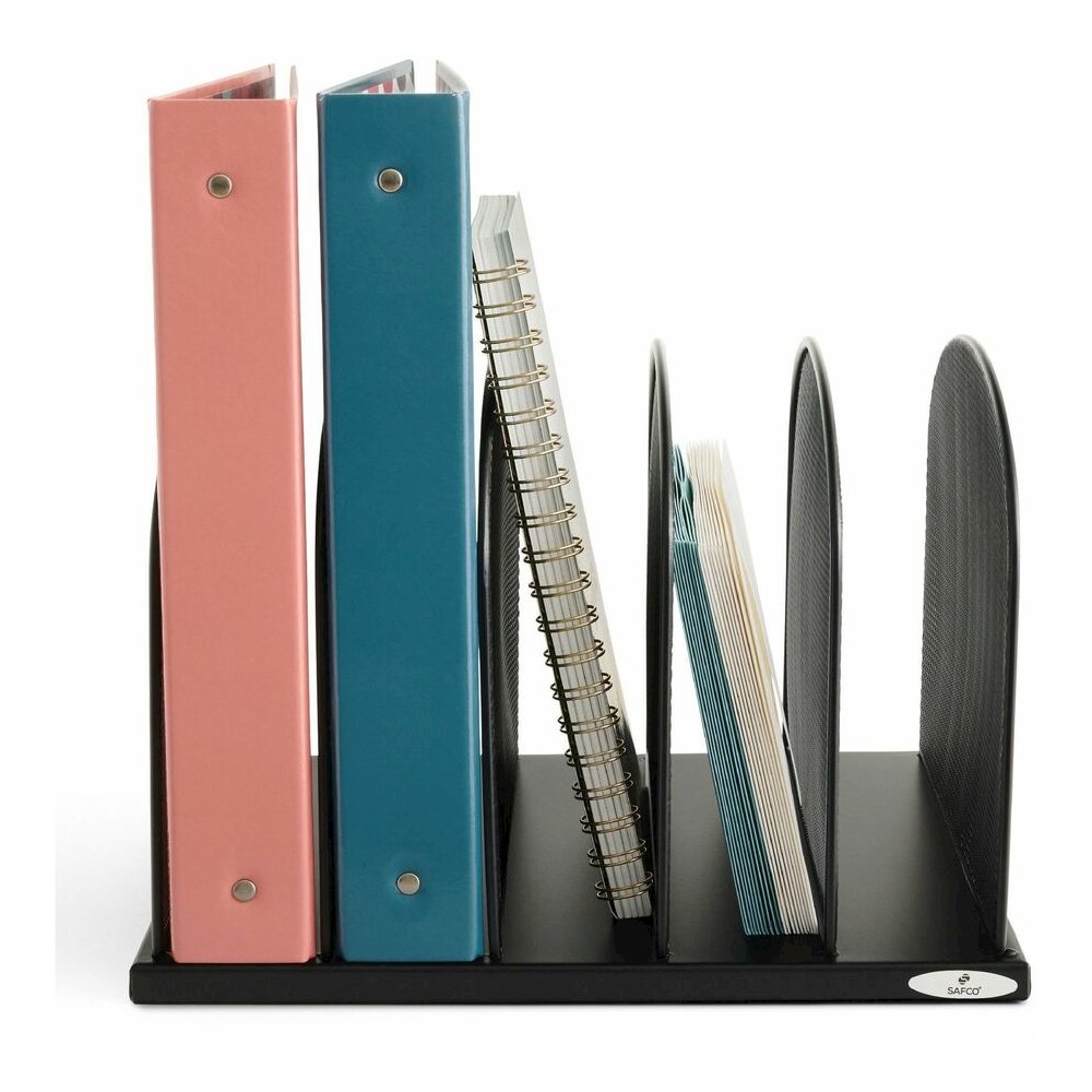 Safco Mesh Desk Organizers - 5 Compartment(s) - Compartment Size : 2" - 8.25" Height x 12.50" Width x 11.25" Depth - Desktop - Powder Coated - Black - Steel - 1 Each. Picture 2