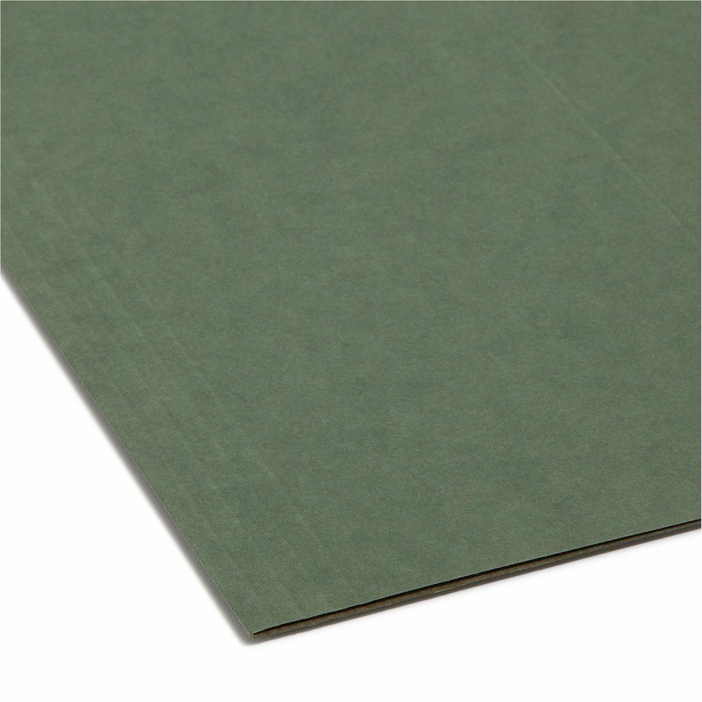 Smead 1/5 Tab Cut Legal Recycled Hanging Folder - 8 1/2" x 14" - Top Tab Location - Assorted Tab Position - 11 pt. - Vinyl - Standard Green - 10% Recycled - 25 / Box. Picture 3