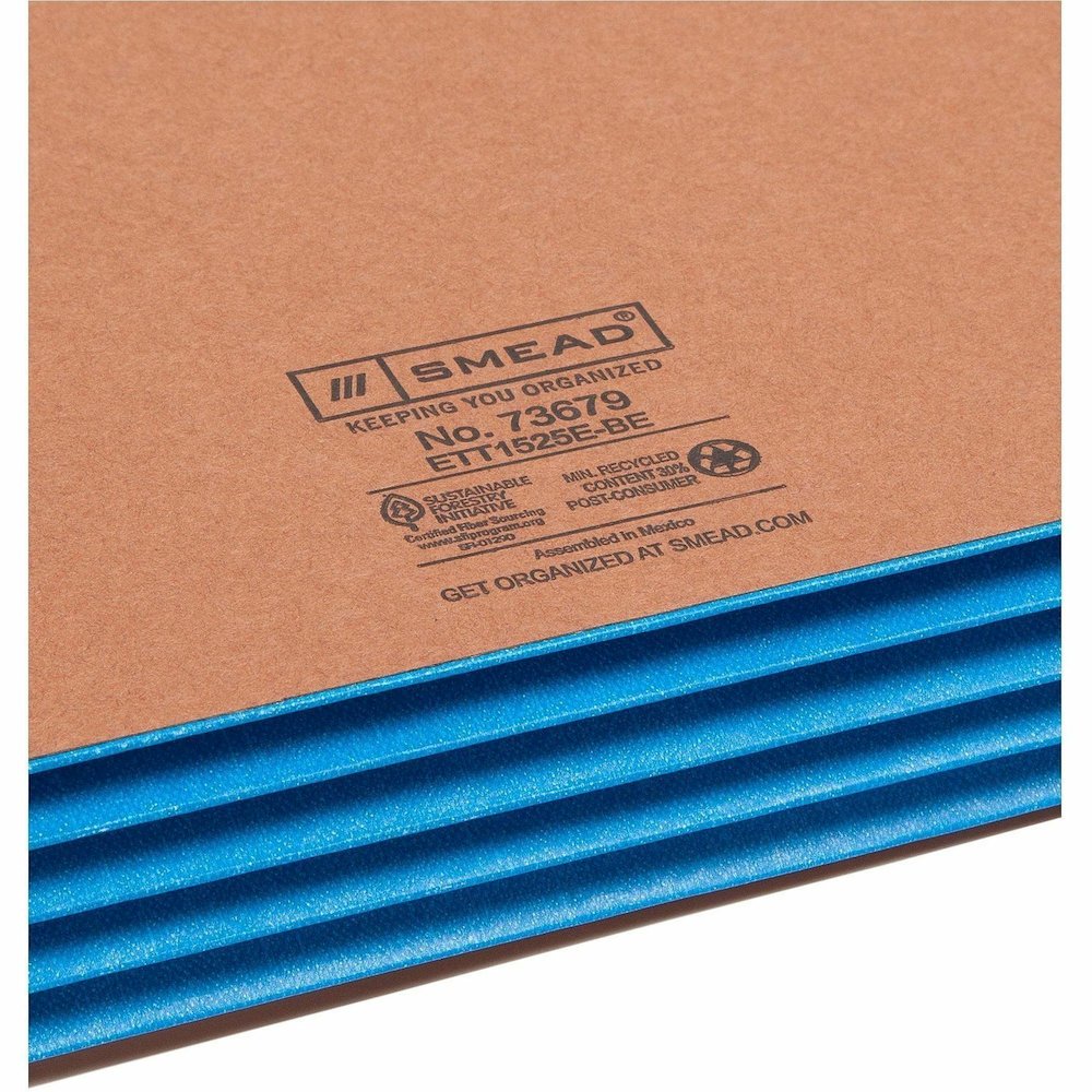 Smead Straight Tab Cut Letter Yes File Pocket - 8 1/2" x 11" - 3 1/2" Expansion - 1 Pocket - Top Tab Location - 12.5 pt. - 2 Plys - Blue - Tear Resistant - 30% Recycled - 10 / Box. Picture 3