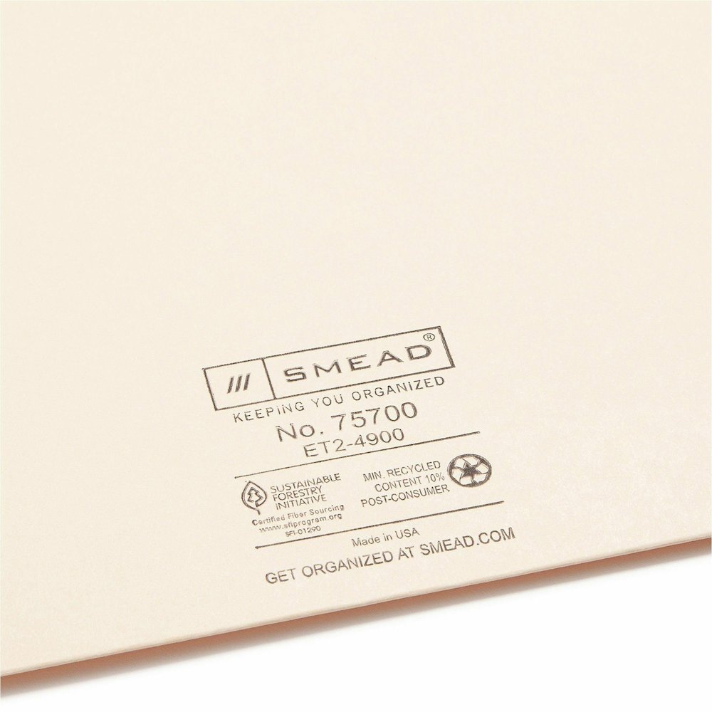Smead Straight Tab Cut Letter Recycled File Jacket - 8 1/2" x 11" - 11 pt. - 2 Plys - Manila - 10% Recycled - 100 / Box. Picture 3