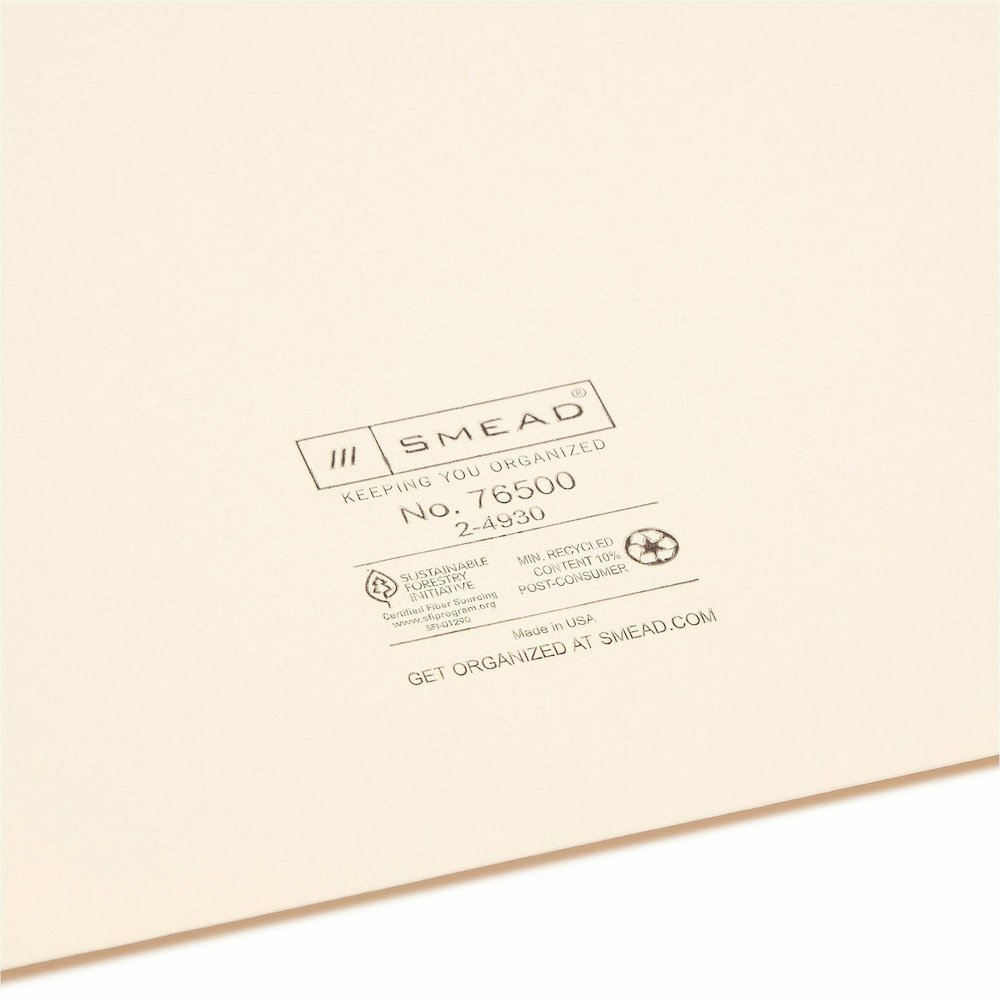 Smead Legal Recycled File Jacket - 8 1/2" x 14" - 11 pt. - 2 Plys - Manila - Reinforced, Slip Resistant - 10% Recycled - 100 / Box. Picture 3