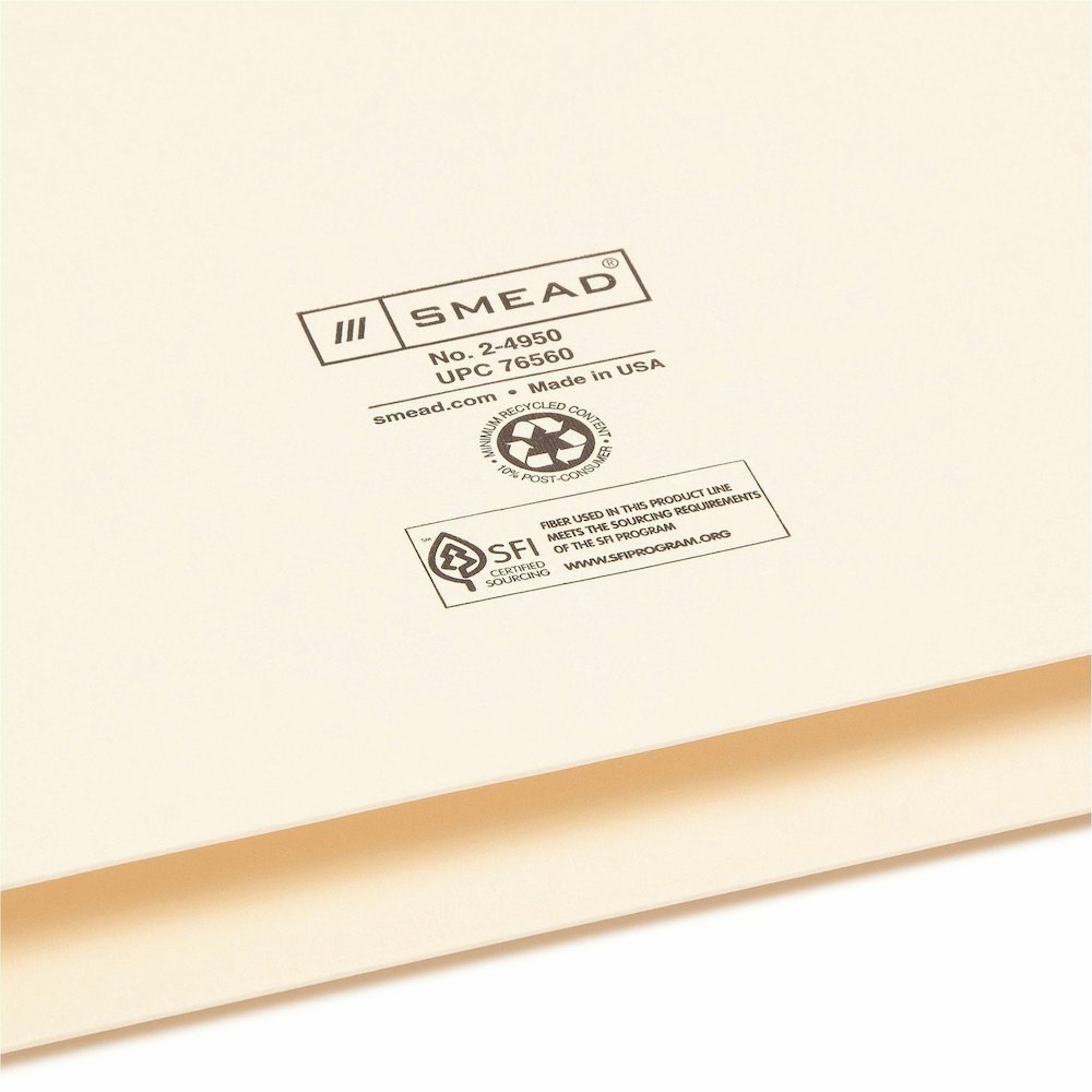 Smead Legal Recycled File Jacket - 8 1/2" x 14" - 2" Expansion - 11 pt. - 2 Plys - Manila - Reinforced, Slip Resistant - 10% Recycled - 50 / Box. Picture 3