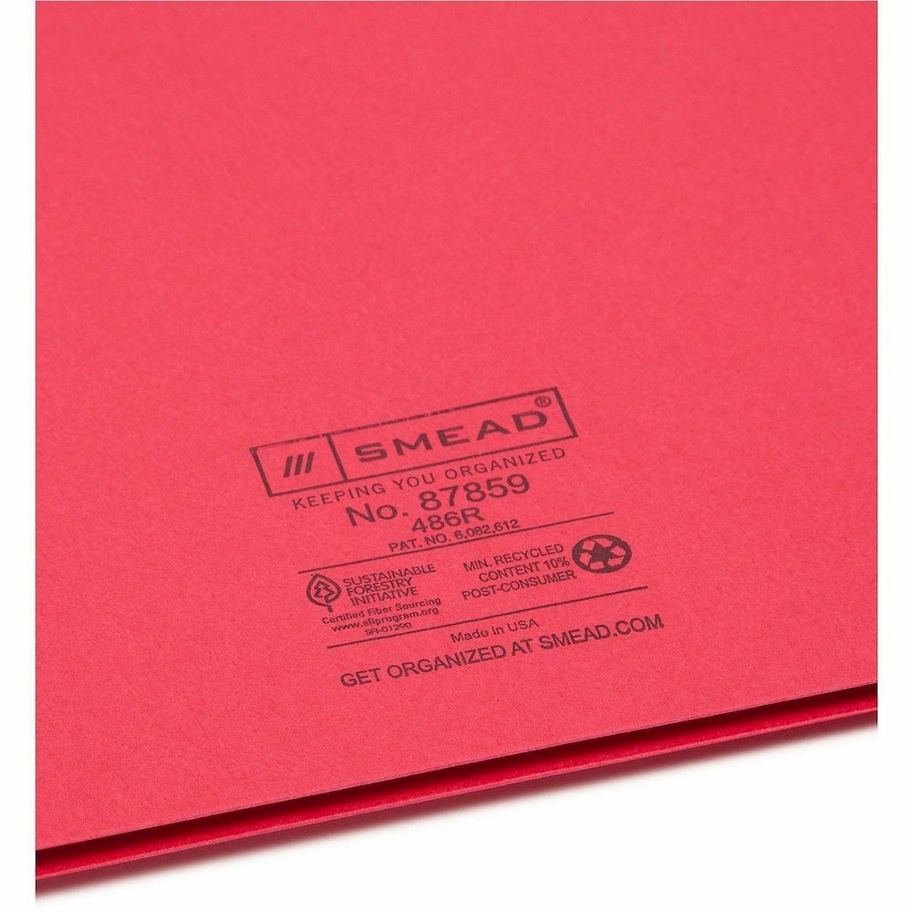 Smead Letter Recycled Pocket Folder - 8 1/2" x 11" - 100 Sheets Capacity - Folder - 2 Pocket - 11 pt. - Leatherette - Red - 10% Recycled - 25 / Box. Picture 3