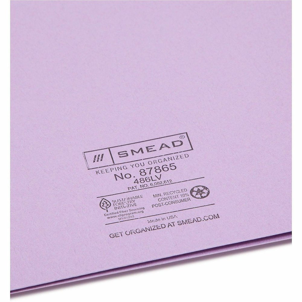 Smead Letter Recycled Pocket Folder - 1/2" Folder Capacity - 8 1/2" x 11" - 2 Pocket - 11 pt. - Leatherette - Lavender - 10% Recycled - 25 / Box. Picture 3