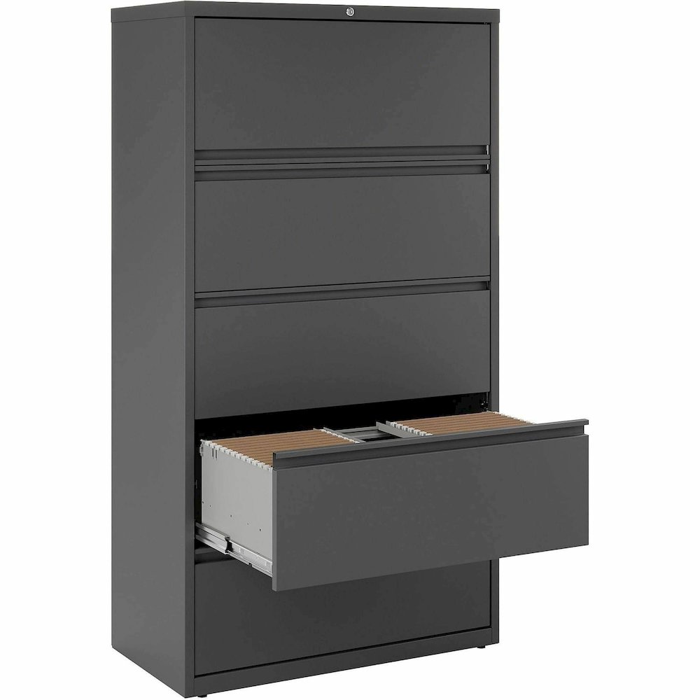 Lorell Fortress Series Lateral File - 36" Width x 18.6" Depth x 67.7" Height - 5 x Drawer(s) - Legal, Letter, A4 - Lateral - Rust Proof, Leveling Glide, Interlocking - Charcoal - Baked Enamel - Steel . Picture 3