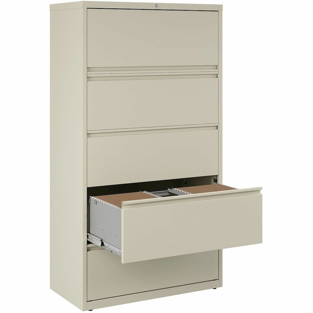 Lorell Fortress Series Lateral File - 36" Width x 18.6" Depth x 67.7" Height - 5 x Drawer(s) for File - Legal, Letter, A4 - Lateral - Rust Proof, Leveling Glide, Interlocking, Ball-bearing Suspension,. Picture 3