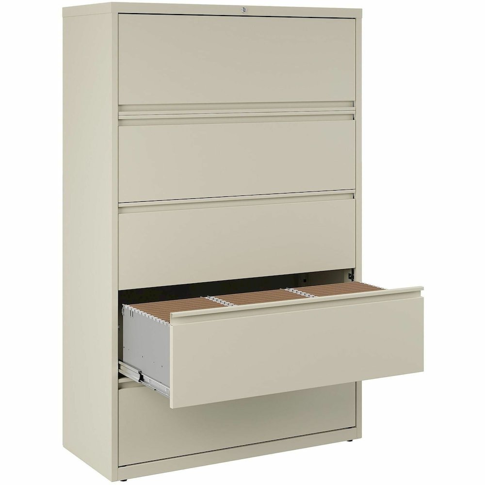 Lorell Fortress Series Interlocking System Lateral File - 42" Width x 18.6" Depth x 67.7" Height - 5 x Drawer(s) for File - Legal, Letter, A4 - Lateral - Rust Proof, Leveling Glide, Interlocking, Ball. Picture 3