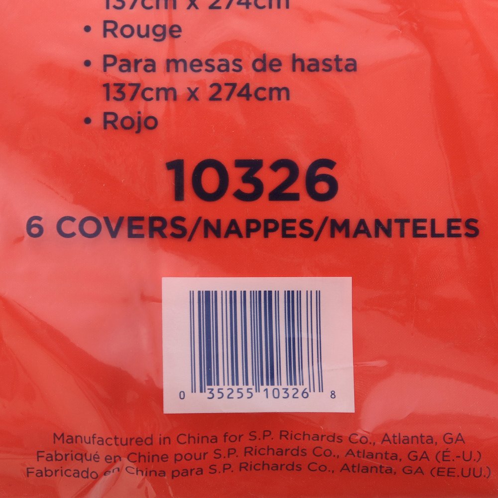 Genuine Joe Plastic Rectangular Table Covers - 108" Length x 54" Width - Plastic - Red - 6 / Pack. Picture 3