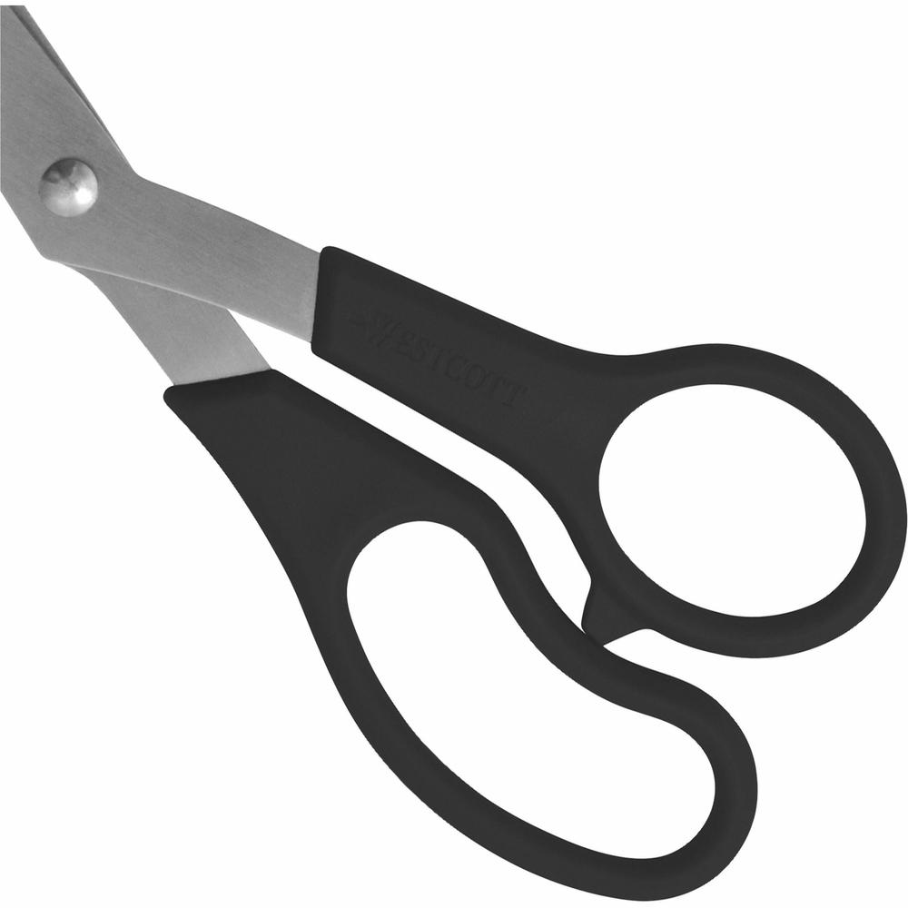 Westcott 8" All Purpose Bent Scissors - 3.50" Cutting Length - 8" Overall Length - Bent - Stainless Steel - Pointed Tip - Black - 3 / Pack. Picture 3