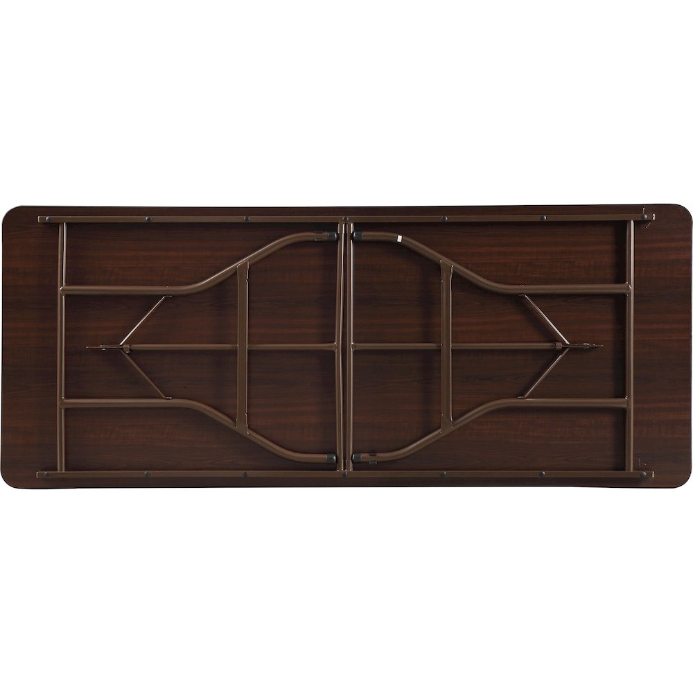 Lorell Economy Folding Table - Melamine Rectangle Top - 500 lb Capacity - 72" Table Top Length x 30" Table Top Width x 0.63" Table Top Thickness - 29" Height - Mahogany - 1 Each. Picture 3