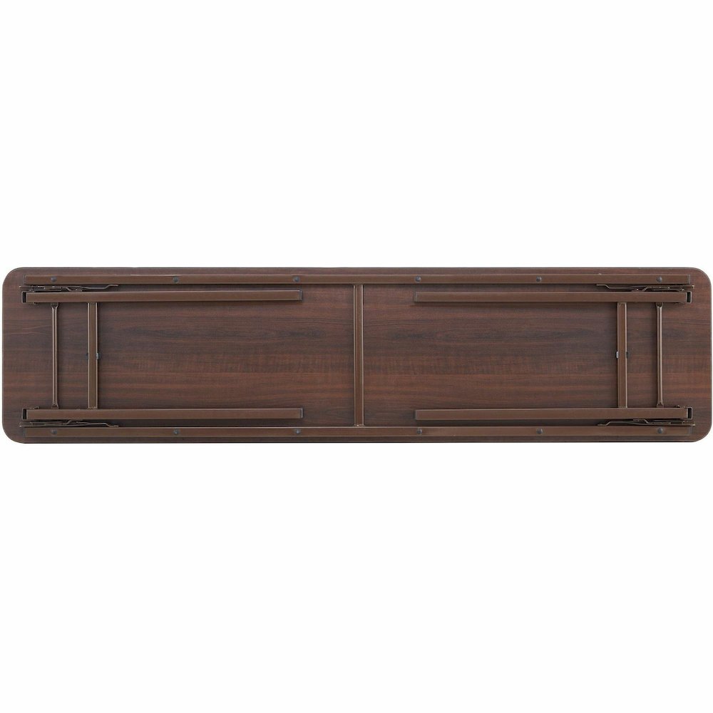 Lorell Economy Folding Table - Melamine Rectangle Top - 500 lb Capacity - 96" Table Top Length x 30" Table Top Width x 0.63" Table Top Thickness - 29" Height - Mahogany - 1 Each. Picture 3