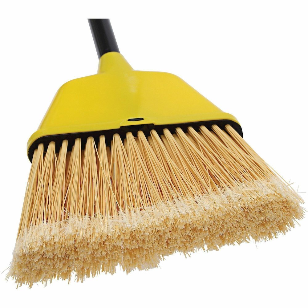 Genuine Joe Angle Broom - Polyvinyl Chloride (PVC) Bristle - 47" Handle Length - 54.5" Overall Length - Plastic Handle - Yellow - 1 Each. Picture 3