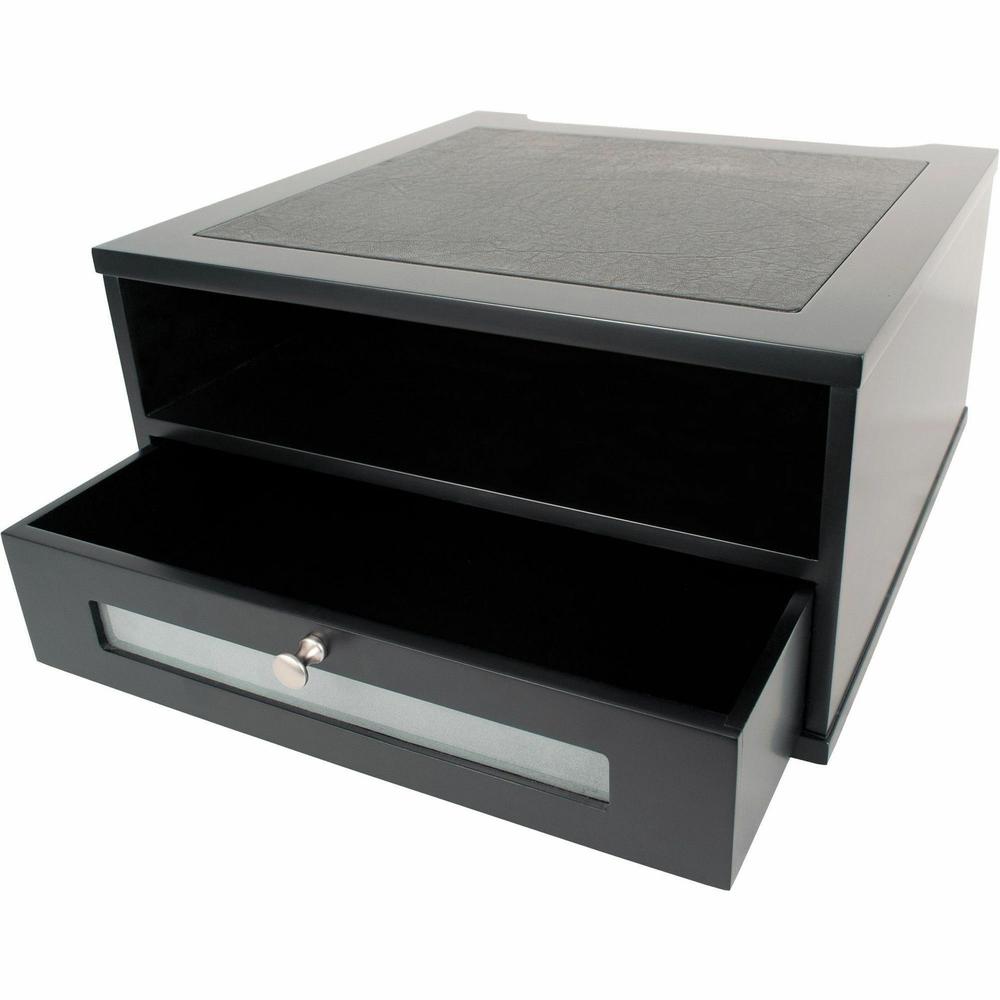 Victor 1175-5 Midnight Black Monitor Riser - Flat Panel Display Type Supported - 1 x Shelf(ves)13.4" Width x 13.4" Depth - Desktop - Matte Black - Faux Leather, Wood, Glass, Metal - Black. Picture 3