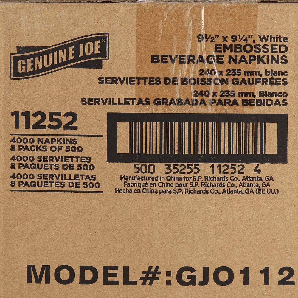 Genuine Joe Quad-fold Square Beverage Napkins - 1 Ply - 1/4 Fold - 9.50" Width x 9.50" Length - White - 500/Pack - 8 / Carton. Picture 2