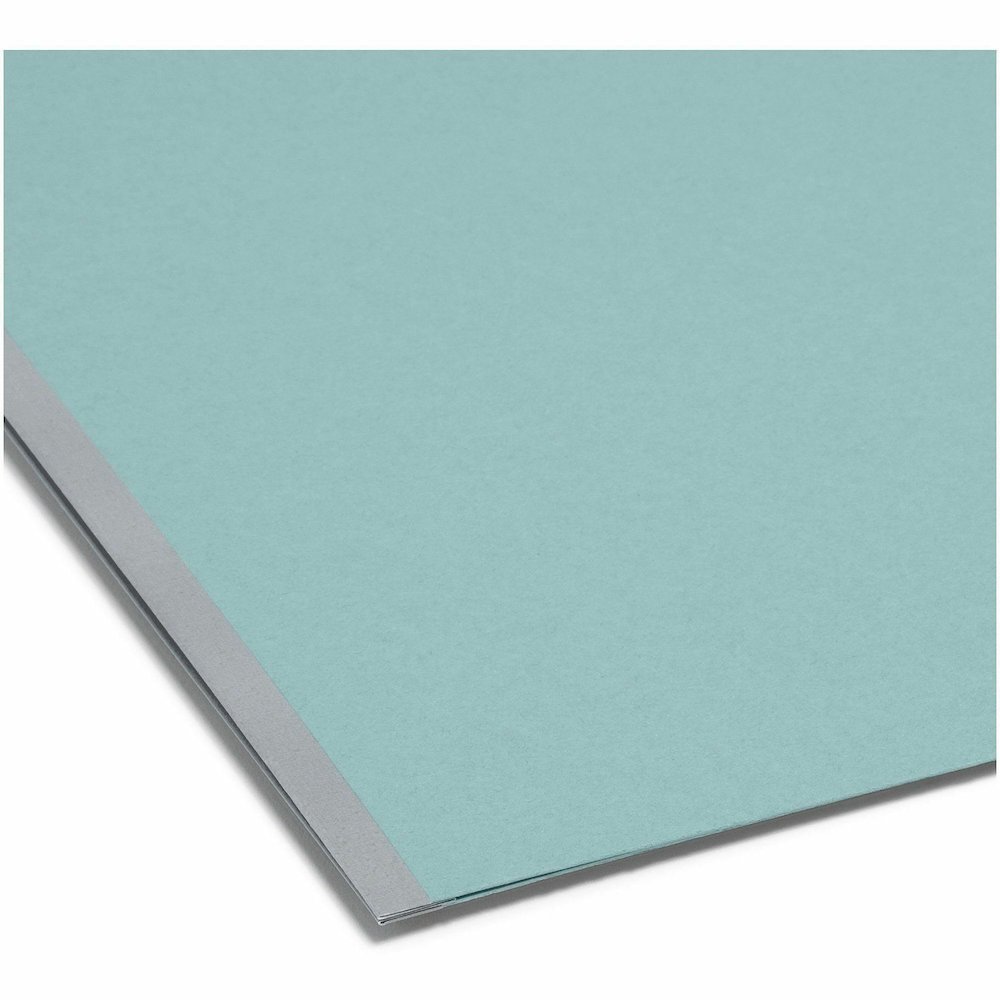 Smead 1/3 Tab Cut Legal Recycled Fastener Folder - 9 1/2" x 14 5/8" - 2" Expansion - 2 x 2K Fastener - Folder - Assorted Tab Position - 1 Plys - Pressboard - Blue - Eco-friendly, Heavy Duty, Dye-free . Picture 3