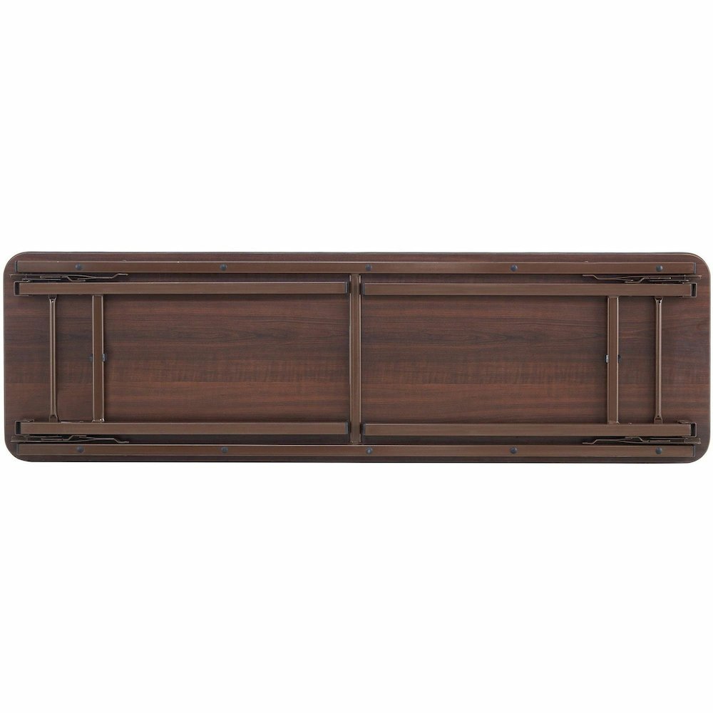 Lorell Economy Folding Banquet Table - Mahogany Rectangle Top - 60" Table Top Width x 18" Table Top Depth x 0.62" Table Top Thickness - 29" Height - Presentation, Food - Melamine Top Material - Steel . Picture 3