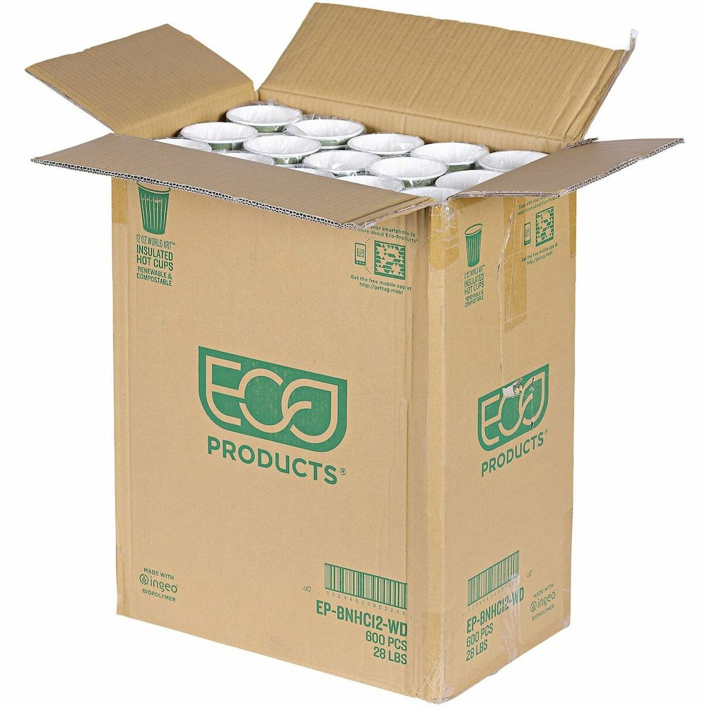 Eco-Products 12 oz World Art Insulated Hot Beverage Cups - 12 fl oz - Green - Hot Drink - No - 600 / Carton. Picture 3