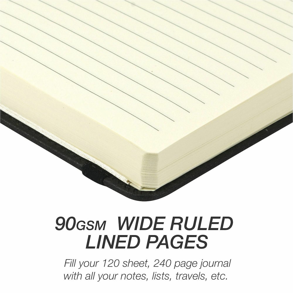 Samsill Classic Hardbound Journal - 120 Sheets - 240 Pages - Front Ruling Surface - Ruled Front Ruling - 90 g/m² Grammage - 8.25" Height x 5.3" Width - Off White Paper - Black PU Leather Cover - . Picture 3
