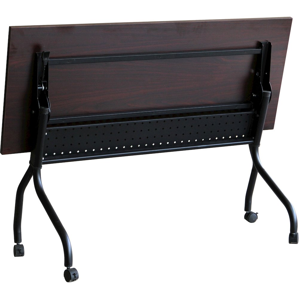 Lorell Flip Top Training Table - Rectangle Top - Four Leg Base - 4 Legs - 60" Table Top Width x 23.60" Table Top Depth - 29.50" Height x 59" Width x 23.63" Depth - Assembly Required - Black, Mahogany . Picture 3